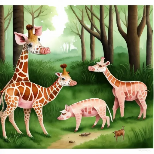 04399-2649201772-watercolor, three piglets and a giraffe playing together in the forest.png
