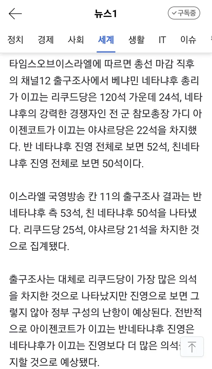 이스라엘 총선, 25석으로 리쿠드당 1위…'반네타냐후' 세결집엔 밀려 이미지 2