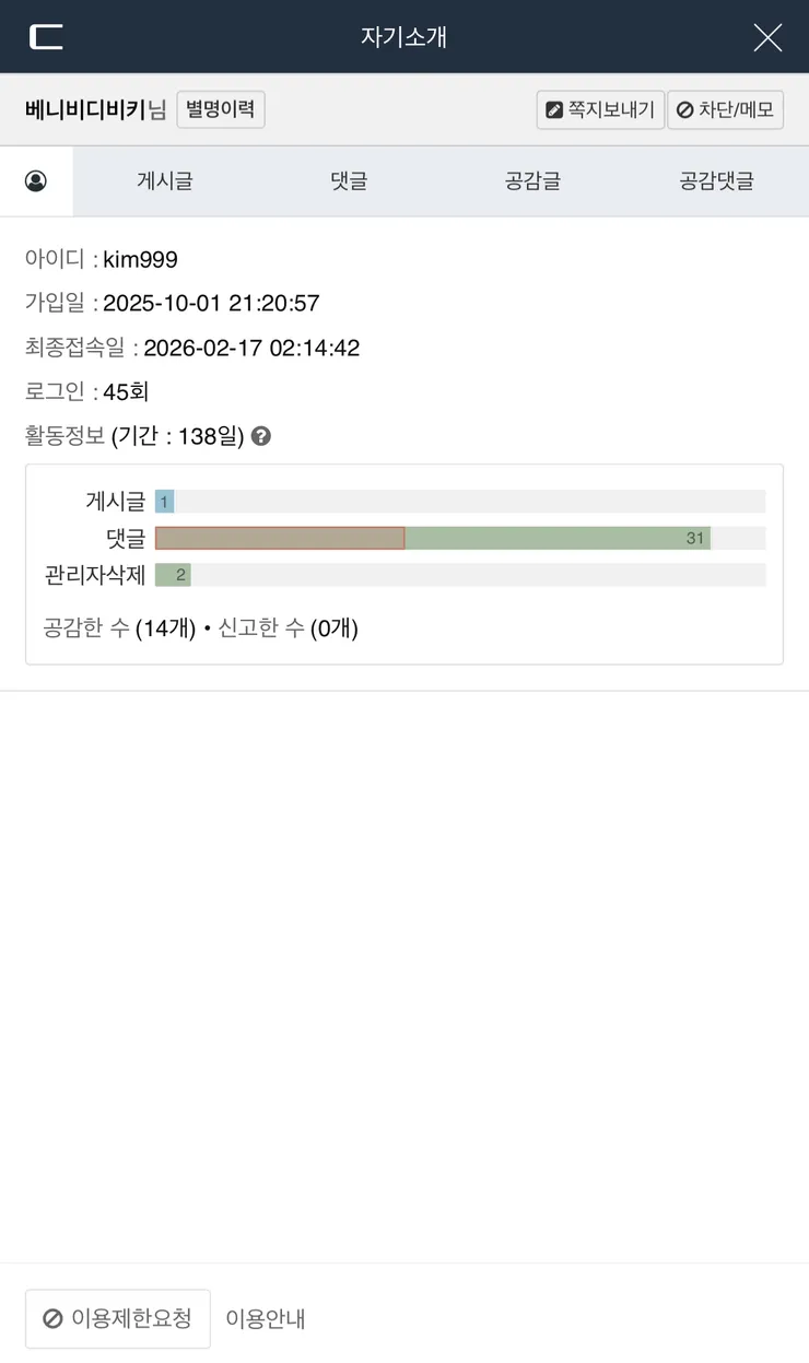 박제: kim999 (닉네임 베니비디비키) 이미지 1