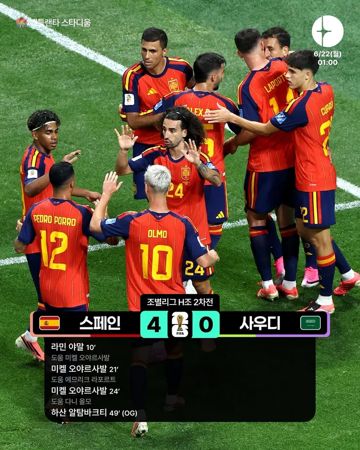 월드컵 H조 2차전 스페인 vs 사우디 아라비아 경기 결과 이미지 1