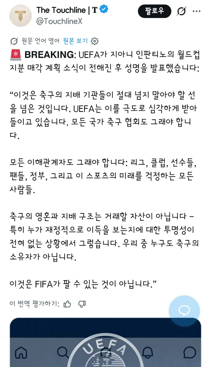 월드컵의 지분을 민간 투자자에게 매각하려는 피파 회장 이미지 3