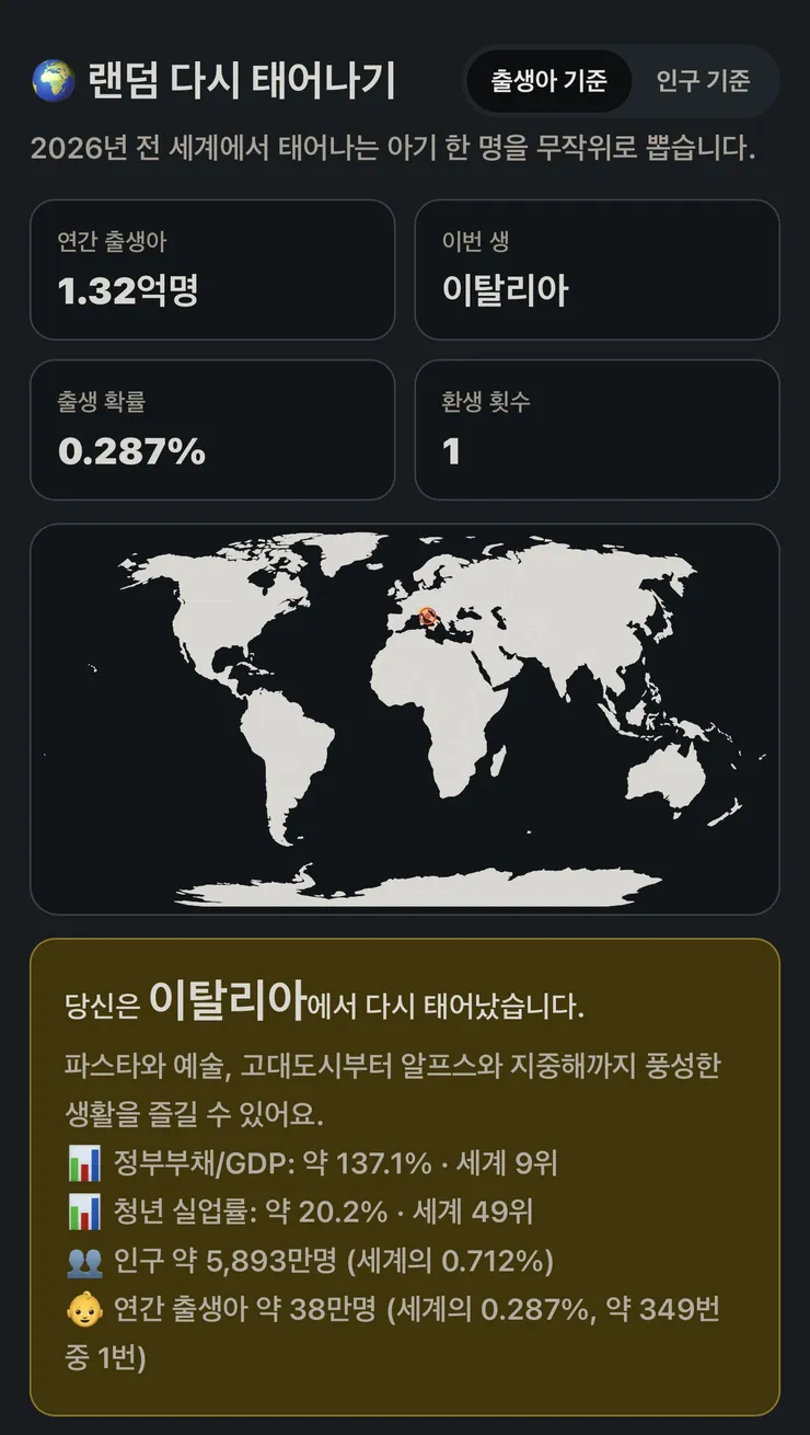 랜덤으로 다시 태어나기 사이트 재밌네요 이미지 1