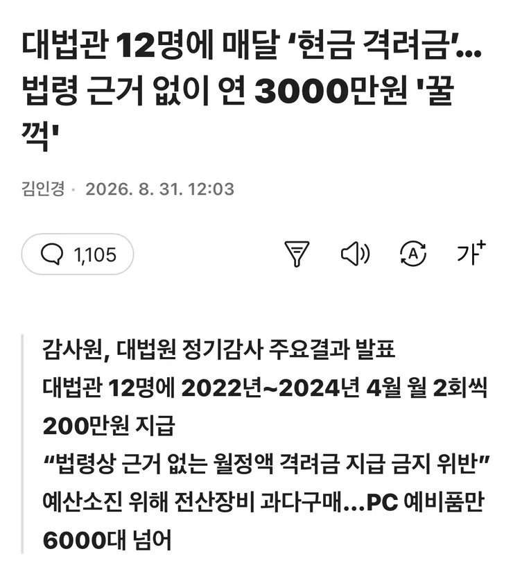 법령근거 없이 대법관 12명 쌈짓돈 연3천만원 지급 이미지 1