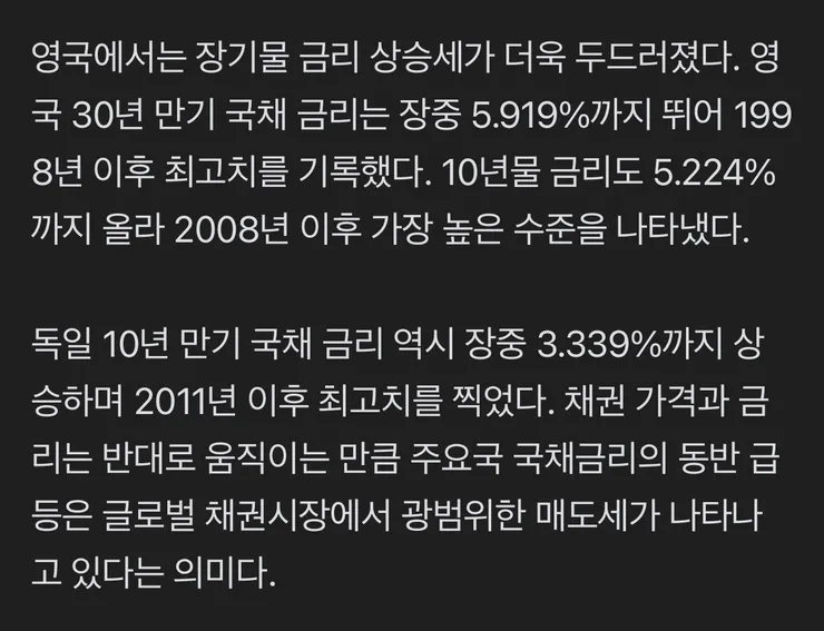 전세계 국채시장에 ‘매도 폭풍’…美·日·英·獨 금리 동반 급등 이미지 4