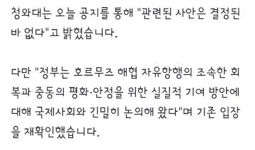 청와대 '호르무즈 파병 가닥 보도 사실 아냐‥결정된 바 없어' 이미지 2