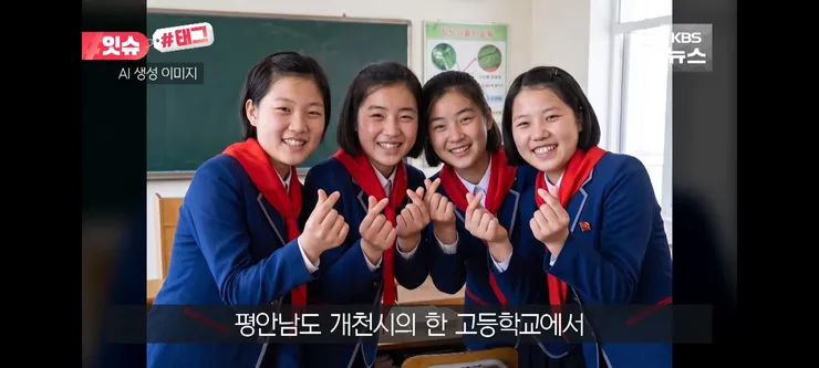 손 하트 표현했다고 혼난 북한 청소년들 이미지 2