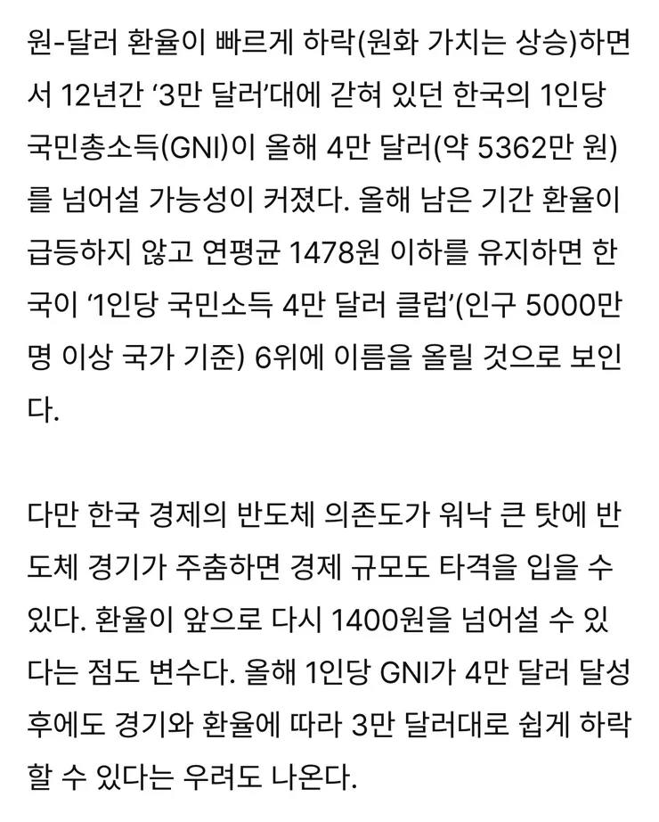 환율 1340원… 12년간 막힌 ‘국민소득 4만달러 클럽’ 보인다 이미지 2